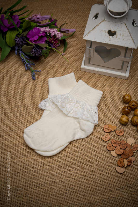 Girls Ivory Lace Cotton Flower Girl Ankle Socks