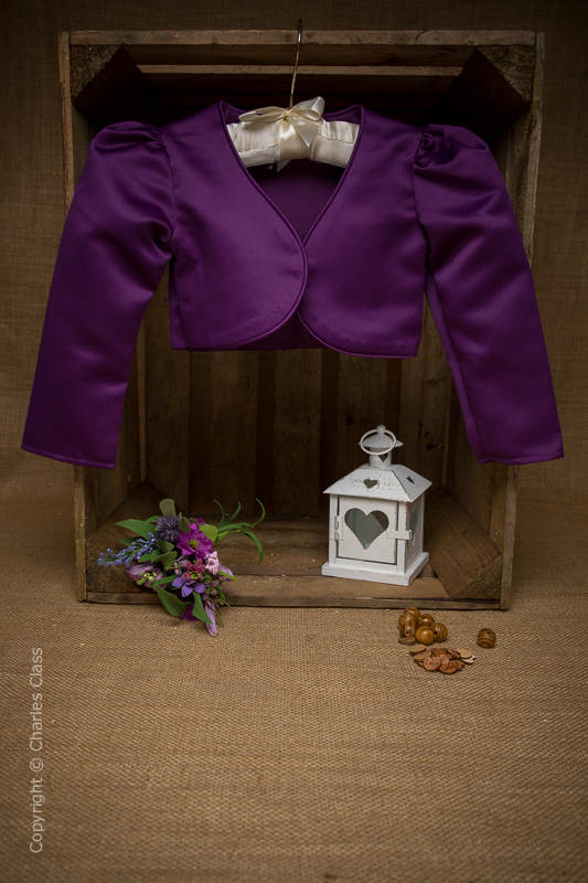 Girls Purple Satin Long Sleeve Bolero Jacket