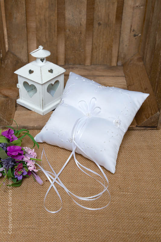 White Embroidered Duchess Satin Ring Bearer Pillow Wedding Pillow