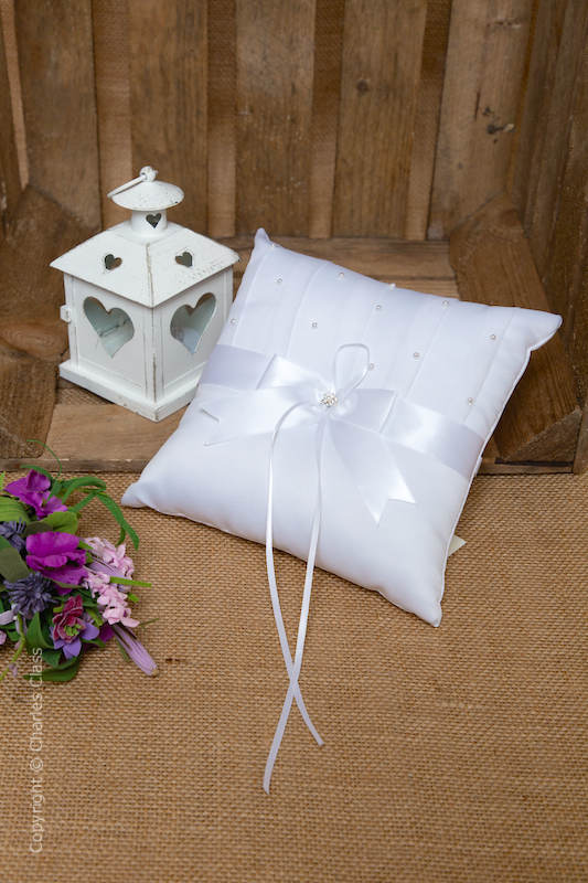 White Bow Duchess Satin Ring Bearer Pillow Wedding Ring Pillow