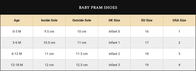 Baby Girls Baypod Shoes Size Guide