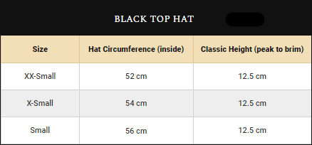 Boys Black Top Hats Size Guide