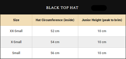Boys Black Top Hats Size Guide