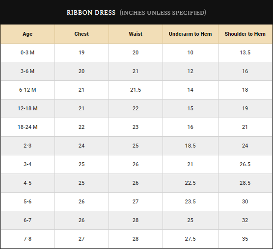 Girls Corsage Dress Size Guide