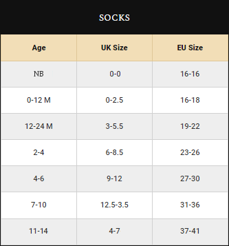 Boys Socks Size Guide